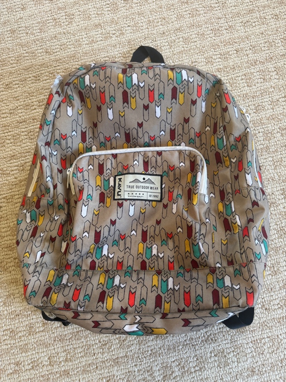 Kavu Taupe Arrow-Print Canvas Backpack with Multicolor Accents